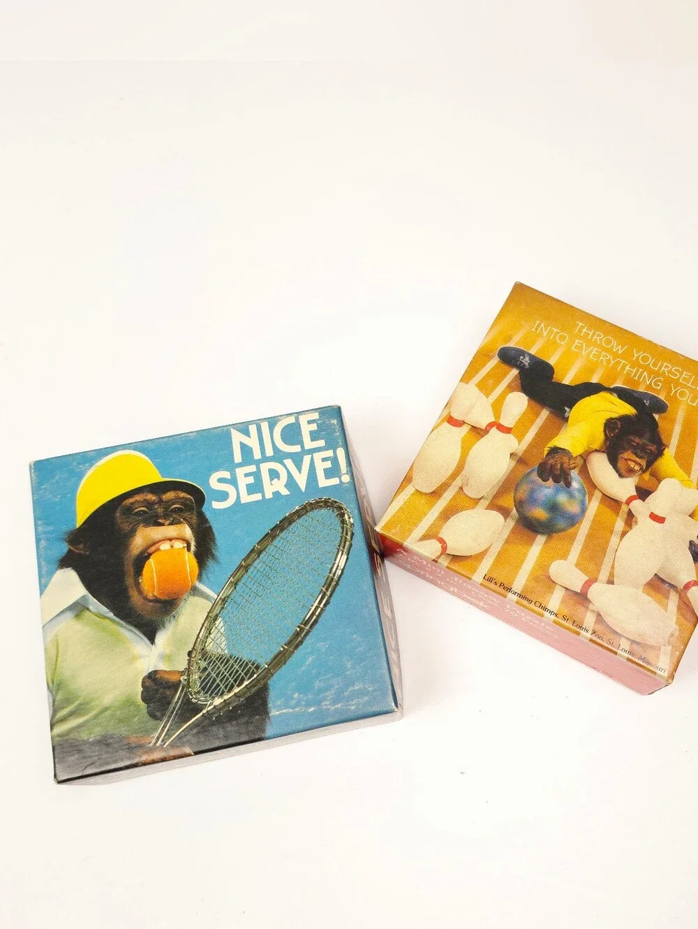 Springbok Vintage 70+  Mini Puzzle Chimpanzee Sports Bowling Tennis Set of 2